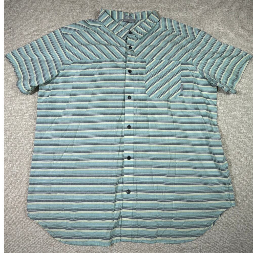 Columbia Men XXL Blue Striped Short Sleeve Outdoor Fishing Athleisure Shirt